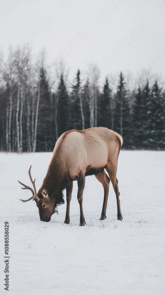 A deer is eating grass in the snow A deer is eating grass in the snow