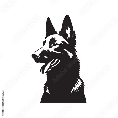 Silhouette Of Belgian Malinois - Minimalist Belgian Malinois Vector - Dog Illustration.
