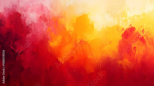 Vibrant abstract art wallpaper illustration with bold brushstrokes in a mix of bright reds, oranges, and yellows, creating a sense of energy and movement across the canvas, with subtle hints of textur
