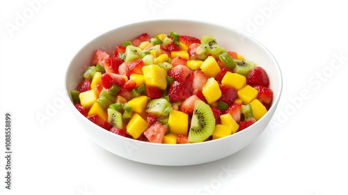 A refreshing bowl of mixed fruit salsa with diced strawberries, kiwi, mango