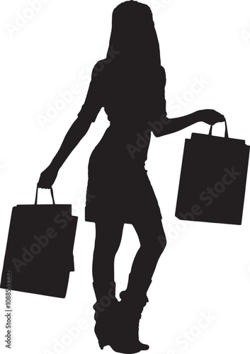 Vector Silhouette Collection: Clean and Bold Designs Young attractive girl in native scandinavian clothes makes shopp