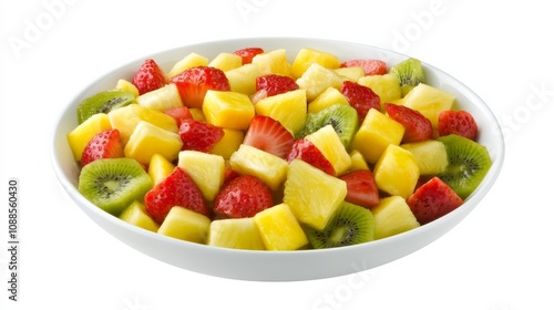 A refreshing bowl of tropical fruit salad with diced pineapple, mango, kiwi