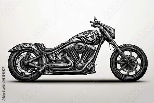 A drawing of a motorcycle on a white background photo