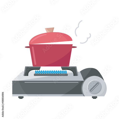 Portable gas stove vector illustration on white background. Use a portable gas stove to cook delicious meals while camping.