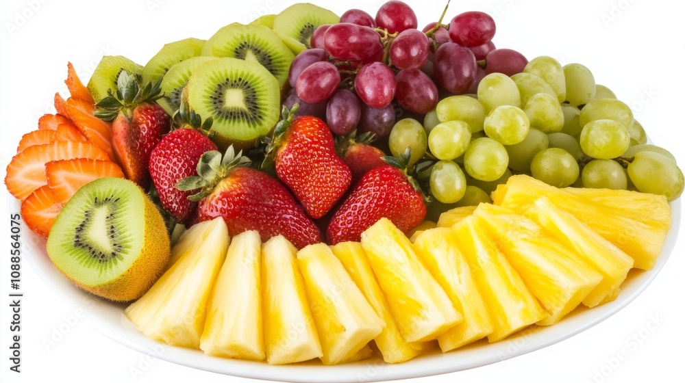 A refreshing fruit platter with a variety of sliced fruits including apple, pear, peach A refreshing fruit platter with a variety of sliced fruits including apple, pear, peach