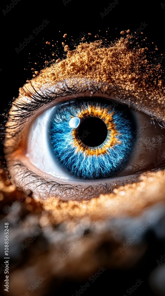 Close up Human Eye Macro Photography Blue Iris Gold Dust Beauty Vision Close up Human Eye Macro Photography Blue Iris Gold Dust Beauty Vision