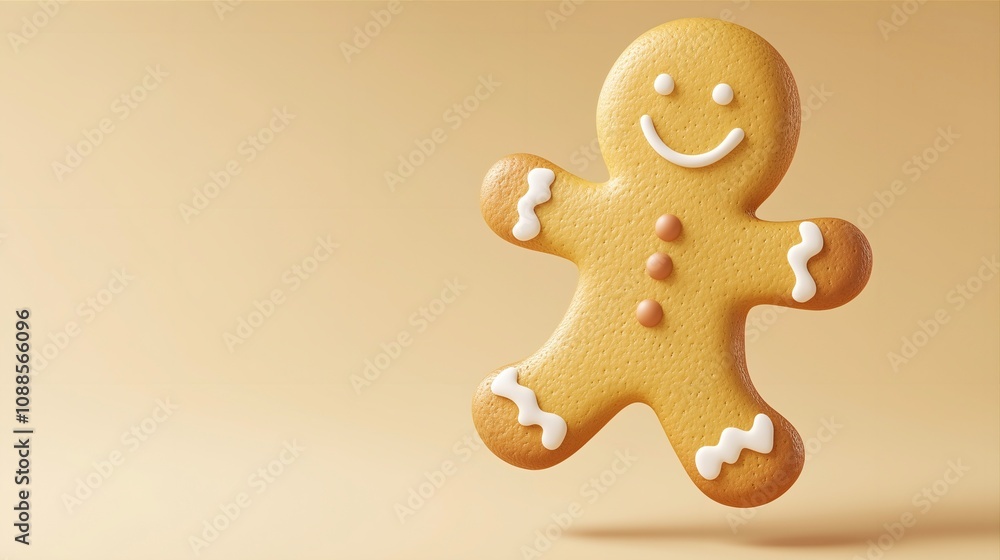 3d model of gingerbread man with cute smile levitating in the air isolated on light-brown background 3d model of gingerbread man with cute smile levitating in the air isolated on light-brown background