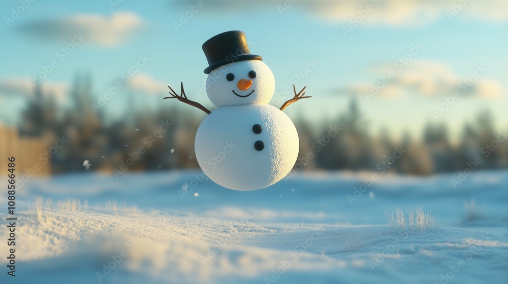 3d model of cute cartoon-like snowman levitating in the air cute smile 3d model of cute cartoon-like snowman levitating in the air cute smile