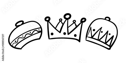 Vector illustration of three wise men crown in line art on transparent background