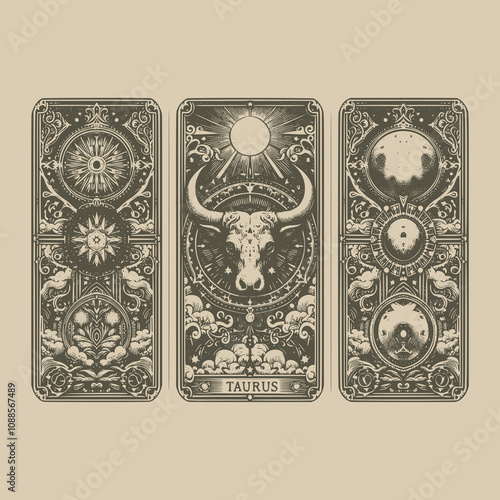 vintage taurus ouija tarot tattoo design