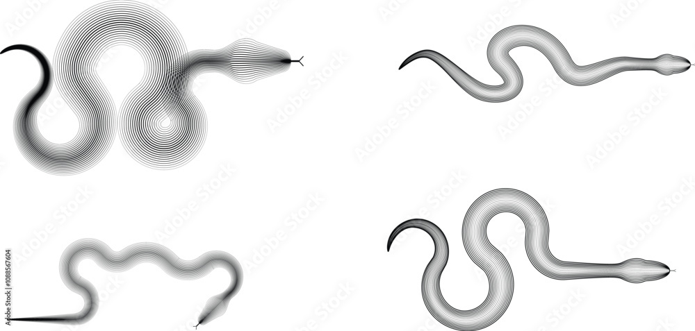 Chinese new year 2025 zodiac snake symbol collection .design elements . Year of the snake .World snake day logo set. Line art . Vector illustration Chinese new year 2025 zodiac snake symbol collection .design elements . Year of the snake .World snake day logo set. Line art . Vector illustration