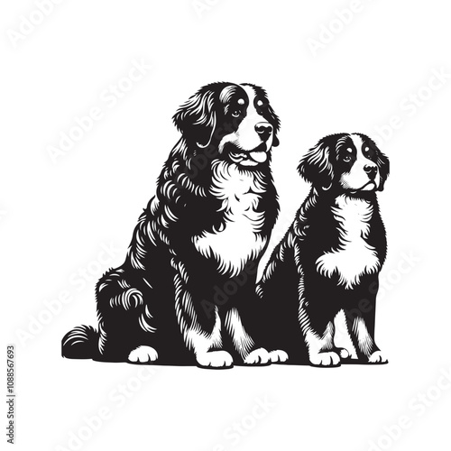 Bernese Mountain Dog Vector - Minimalist Bernese Mountain Dog Silhouette - Illustration of Bernese Mountain Dog.