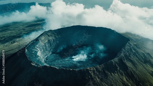 An aerial photograph of the Piton de la Fournaise volcanoa photo