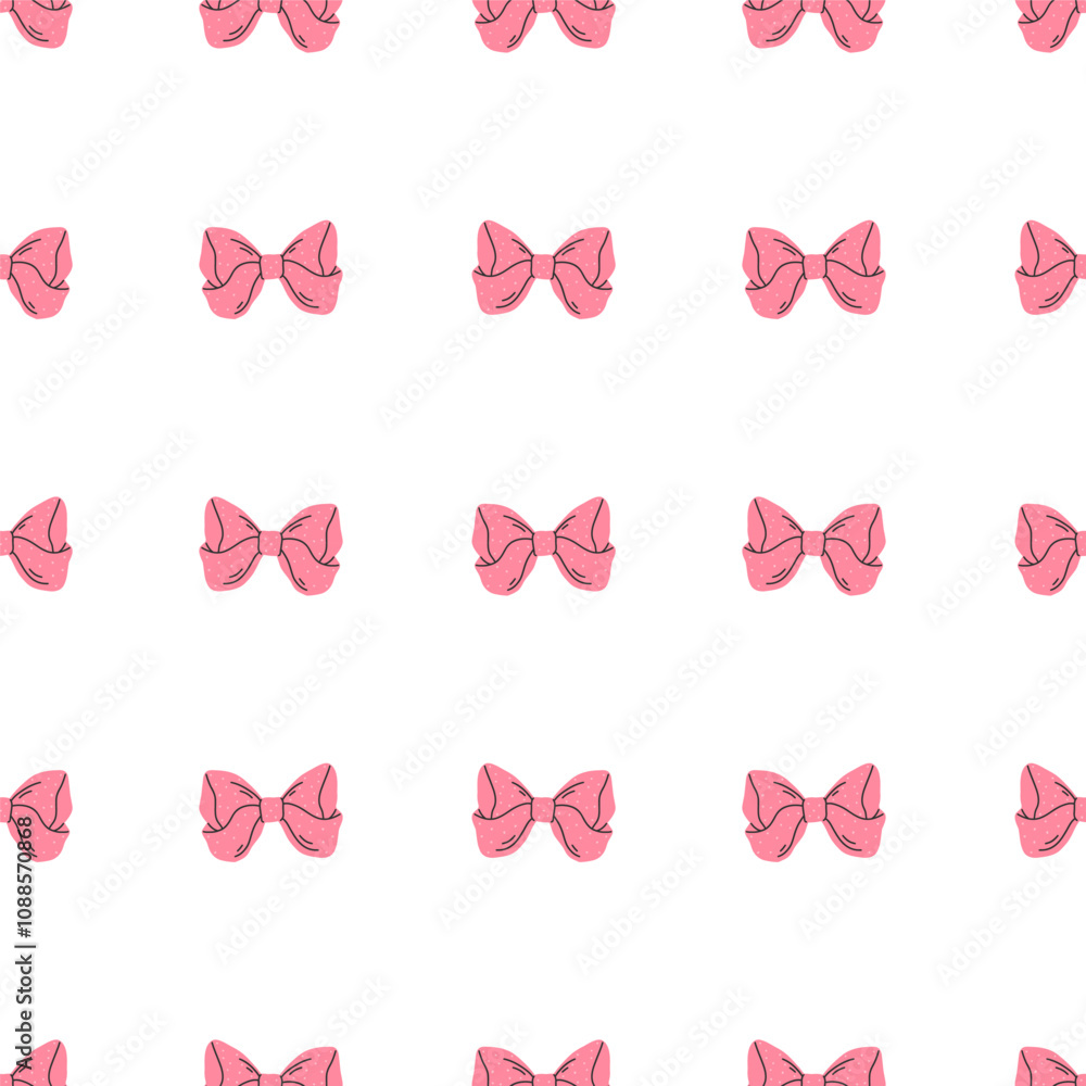 Seamless pattern with pink bows on a white background. Vector illustration background. Seamless pattern with pink bows on a white background. Vector illustration background.
