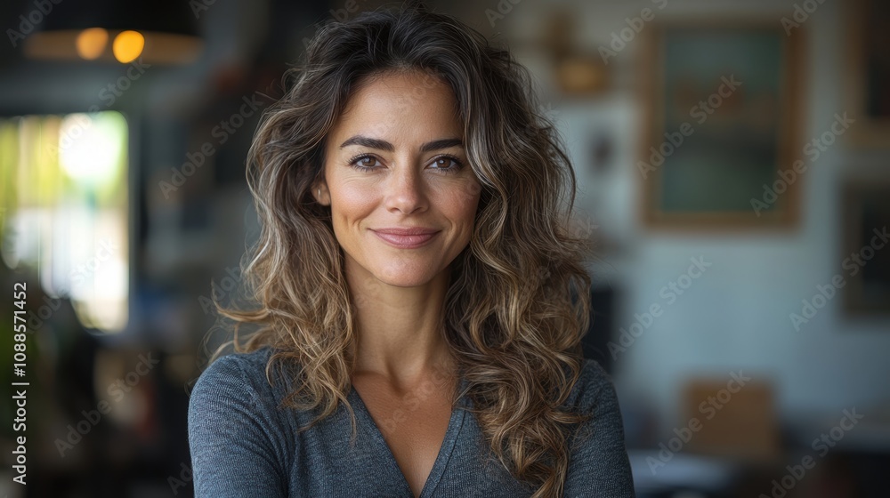 Happy 45-year-old Latin professional businesswoman, a corporate leader standing in an office holding a clipboard, looking at the camera Happy 45-year-old Latin professional businesswoman, a corporate leader standing in an office holding a clipboard, looking at the camera