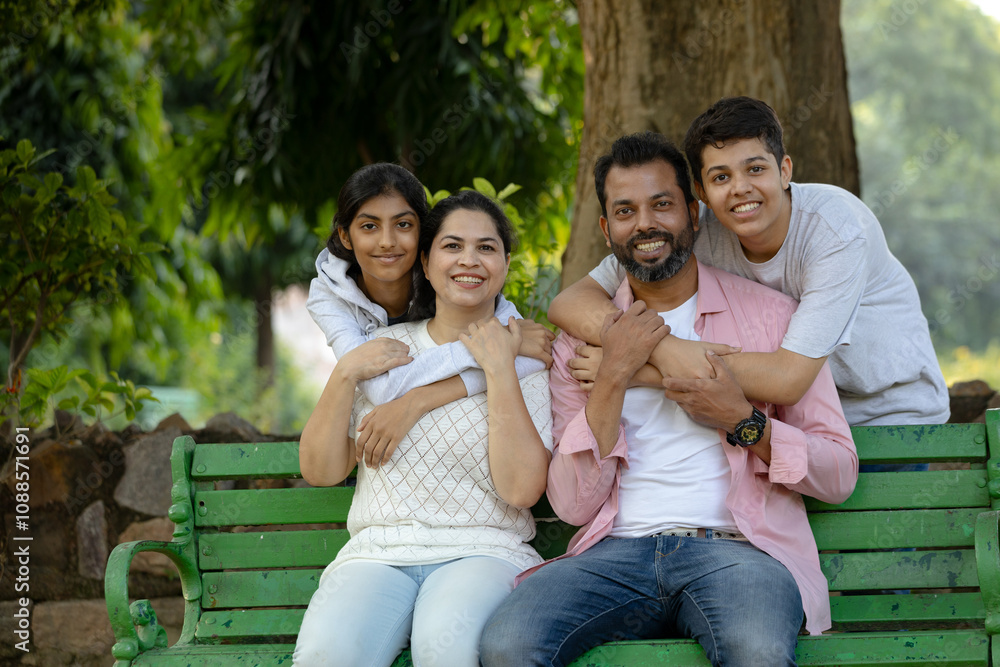 Portrait of happy Indian Family looking towards the camera with copy space Portrait of happy Indian Family looking towards the camera with copy space