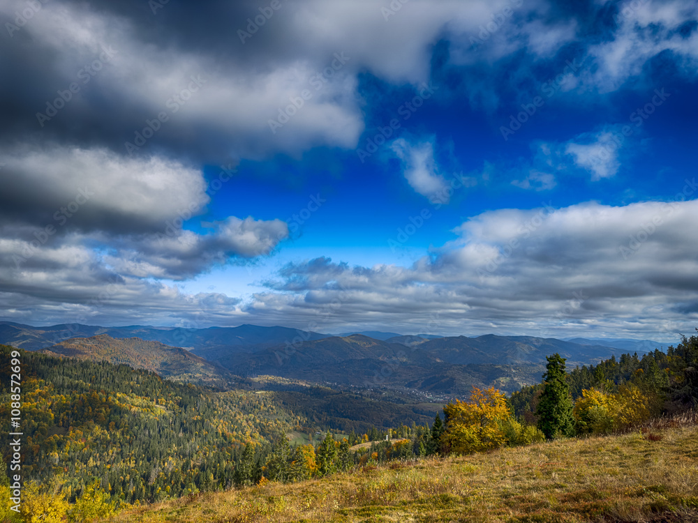 The landscape of Carpathian Mountains in the sunny weather. Perfect weather condition in the autumn season The landscape of Carpathian Mountains in the sunny weather. Perfect weather condition in the autumn season