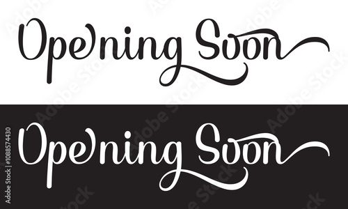 Opening Soon Calligraphy Phrase, Lettering Inscription.  Design for cards, banners, posters. isolated on white and black background. vector illustration. EPS 10