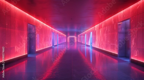 A sleek cultural heritage site with interactive digital history exhibits and neon-lit pathways 