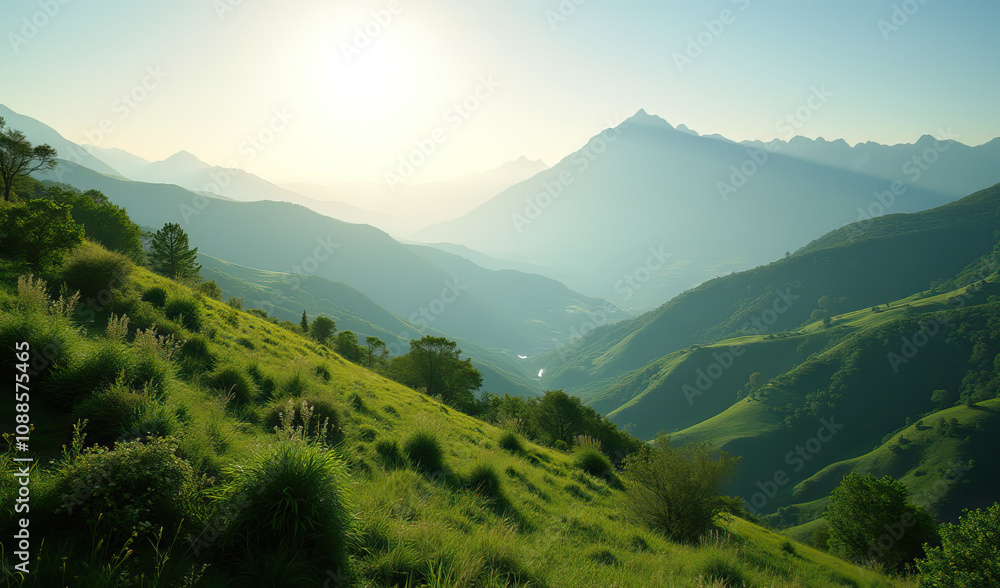 Fototapeta premium landscape of mountains with sprawling greenery