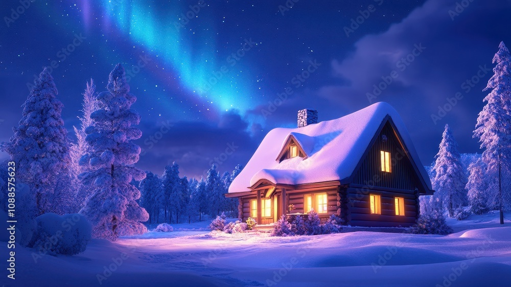 Romantic Winter Wonderland: A Cozy Snowy Cabin Embraced by Nature's Serene Beauty Romantic Winter Wonderland: A Cozy Snowy Cabin Embraced by Nature's Serene Beauty
