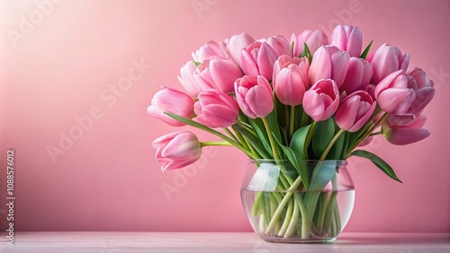 Elegant Pink Tulips in a Soft Pink Vase on a Pastel Background - A Beautiful Floral Arrangement for Home Decor, Celebrations, and Special Occasions