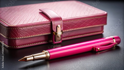 Elegant Pink Writing Instrument and Stylish Case with Copy Space for Branding or Text Overlay in Professional or Creative Setting photo