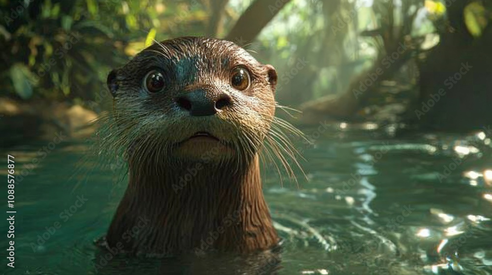 Fototapeta premium Playful Otter Close-Up with Expressive Eyes