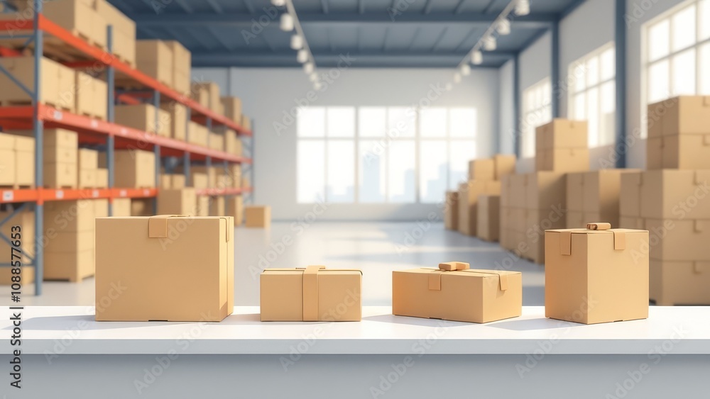 A white table with a variety of packaging materials, including boxes, bags