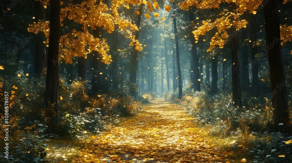 Forest path with golden leaves Forest path with golden leaves