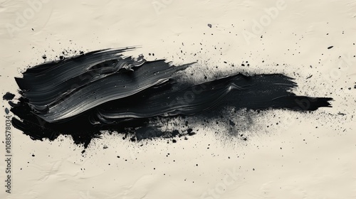 Expressive black paint ink brush stroke texture on paper background showcasing artistic flair