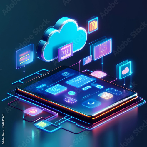 Wallpaper Mural A 3D illustration showcasing the inscription "MOBILE APPS DEVELOPMENT" on a virtual display Torontodigital.ca