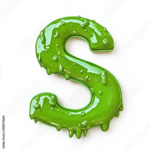 A glossy green letter "S" with a dripping, slime-like texture.