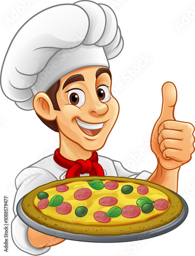 A chef cook holding a pizza...