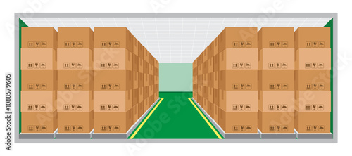 warehouse interior with boxes on racks, carton box on shelf, logistics, cargo, storehouse, parcel storage postal service, storehouse with goods on shelves