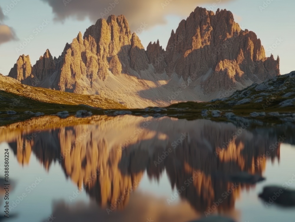 Majestic Mountain Reflection in a Lake at Sunset Majestic Mountain Reflection in a Lake at Sunset