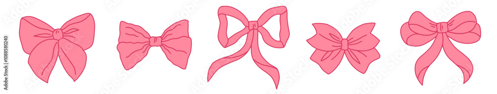Pink bows vector set. Clipart bows isolated on a white background. Vector illustration. Pink bows vector set. Clipart bows isolated on a white background. Vector illustration.