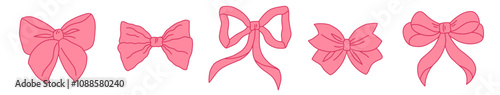Pink bows vector set. Clipart bows isolated on a white background. Vector illustration.