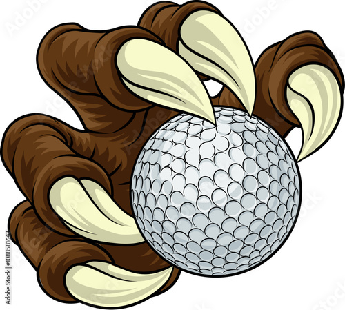 A golf claw sports illustration of an eagle or animal monster hand holding ball