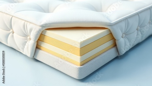A mattress is shown with its inner layers visible