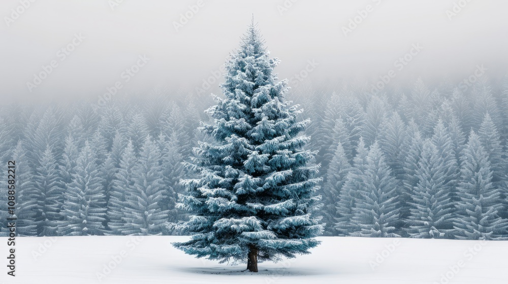 Snow-covered pine tree in a winter landscape. Snow-covered pine tree in a winter landscape.
