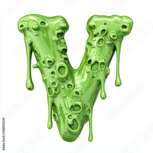 A glossy, green, slime-like letter 