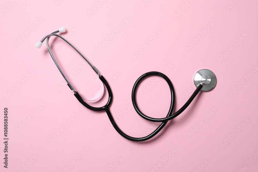 Stethoscope on color background, top view Stethoscope on color background, top view