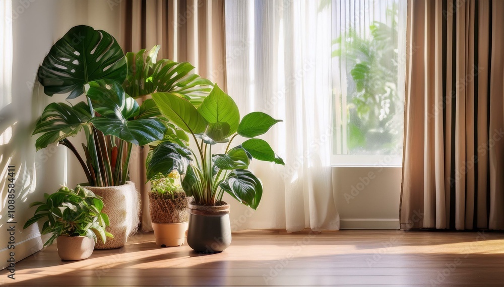 Indoor Plant Corner, Monstera, Fiddle-Leaf Fig, Peace Lily in Stylish Pots, Soft Natural Light, Modern Plant Styling, Indoor Greenery Decor, Urban Jungle Aesthetic, Cozy Home Garden, Trendy Plant Indoor Plant Corner, Monstera, Fiddle-Leaf Fig, Peace Lily in Stylish Pots, Soft Natural Light, Modern Plant Styling, Indoor Greenery Decor, Urban Jungle Aesthetic, Cozy Home Garden, Trendy Plant