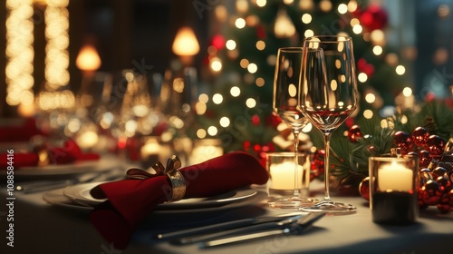 Elegant menu card displayed on a restaurant table setting for christmas dinner photo