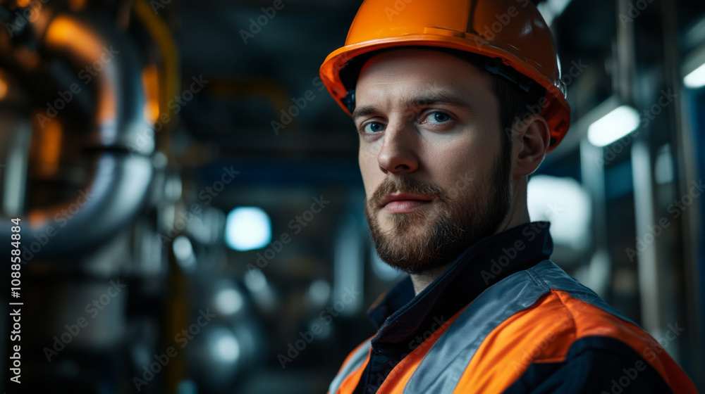 Portrait of technician with air control unit Portrait of technician with air control unit