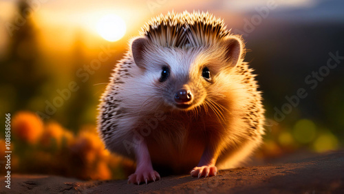 Portrait of a hedgehog in its natural habitat.