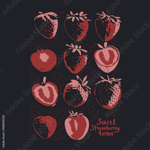 sweatshirt fruits print design, women's food fashion. Strawberry hand drawn vector graphics, t-shirts, trendy strawberry illustration artwork , fruit illustration for summer vibes.