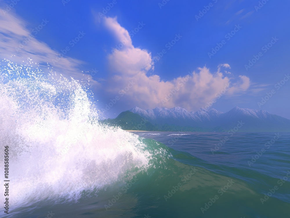 Coastal Paradise: Majestic Waves and Mountains Coastal Paradise: Majestic Waves and Mountains