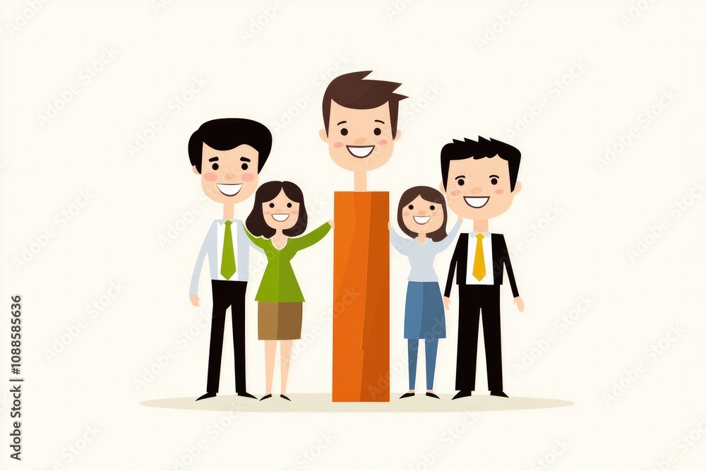 An illustration of a happy family-style team standing together, symbolizing teamwork, teambuilding, unity, and support in a positive and friendly environment... An illustration of a happy family-style team standing together, symbolizing teamwork, teambuilding, unity, and support in a positive and friendly environment...